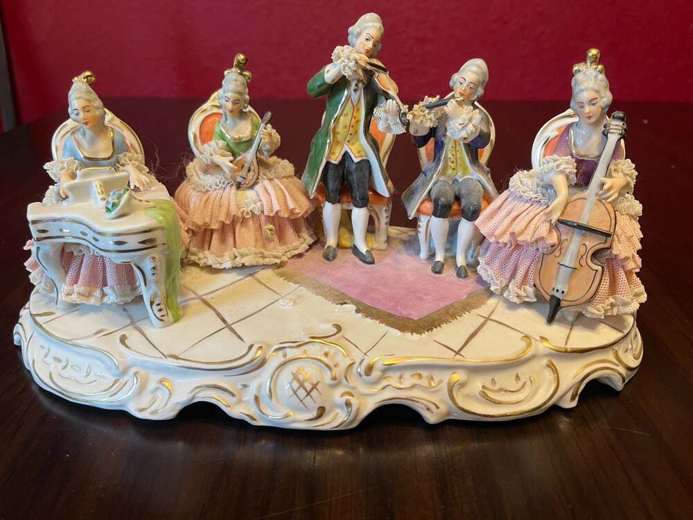 Antique Dresden Lace Porcelain Figural Orchestra Group